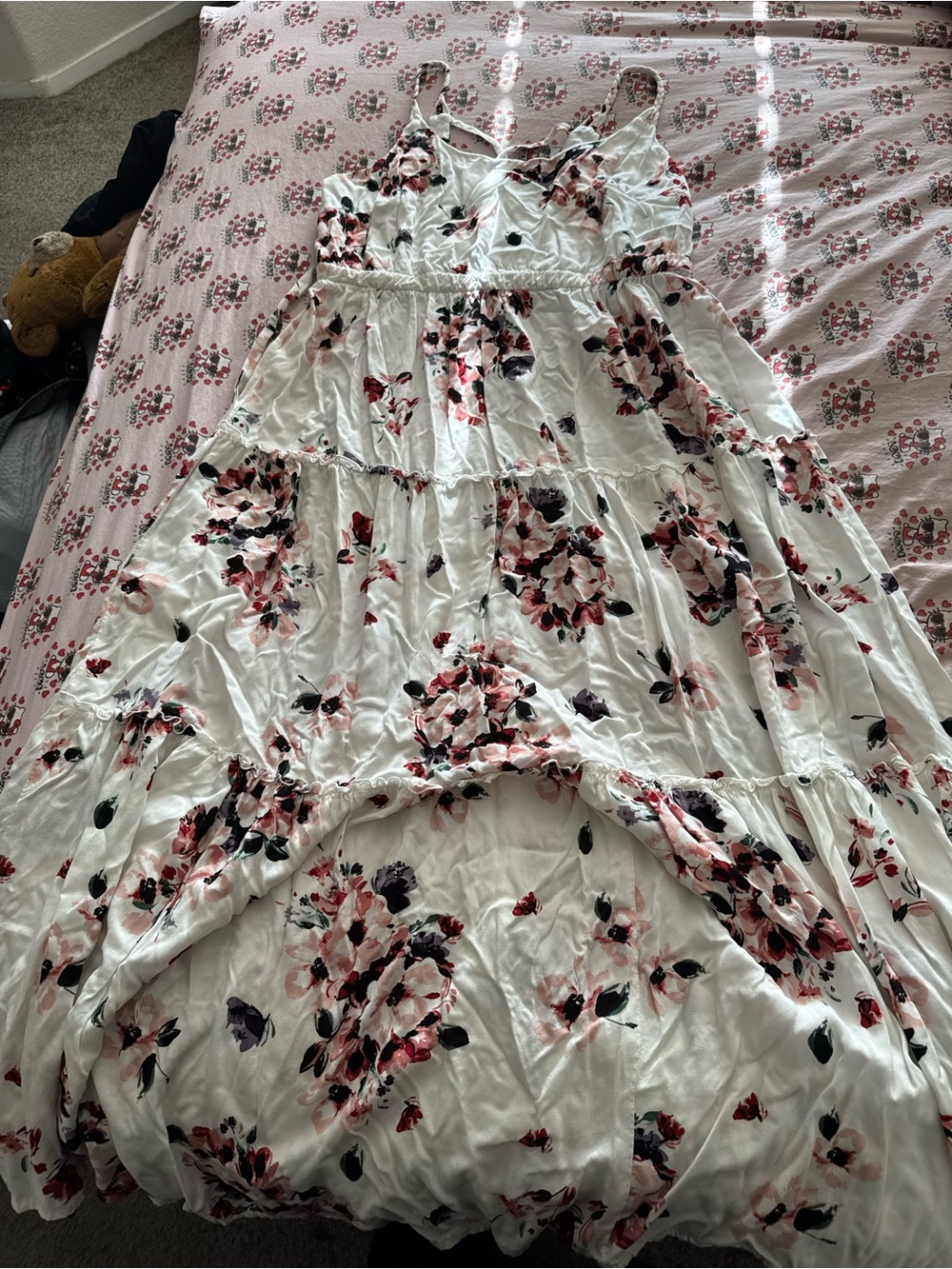 torrid White Floral Maxi Dress with Pink and Black Accents
